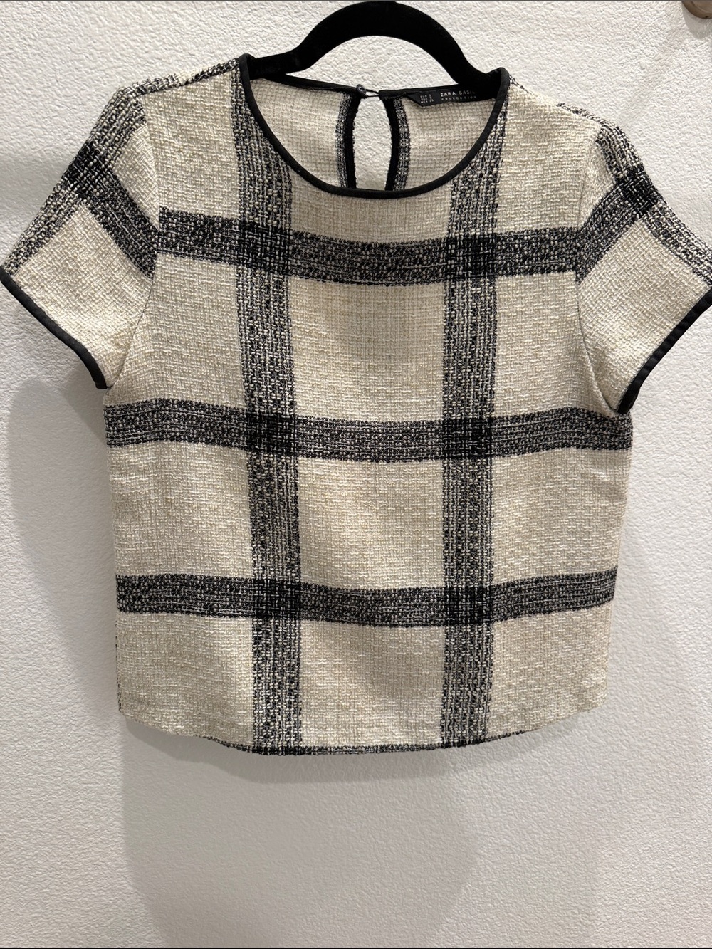 Zara Window Pane Short Sleeve Top